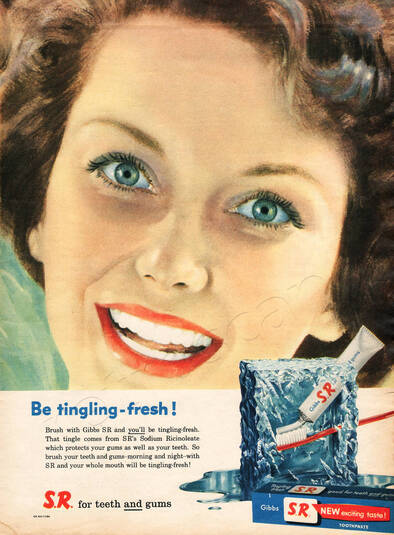 1958 Gibbs S.R. Toothpaste - unframed vintage ad