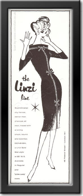 1958 vintage Linzi Line Fashions ad