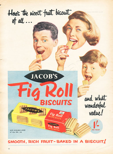 1958 Jacob's Fig Roll Biscuits - unframed vintage ad