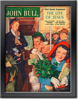 1952 John Bull Vintage Magazine christmas bus passengers - framed example