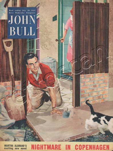 54 July 10 John Bull Builder and cat- unframed vintage magazine cover