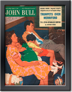 1955 April John Bull Vintage Magazine family asleep on train  - framed example