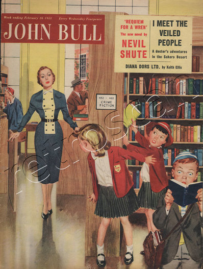 1955 February John Bull Vintage Magazine children in library  - unframed
