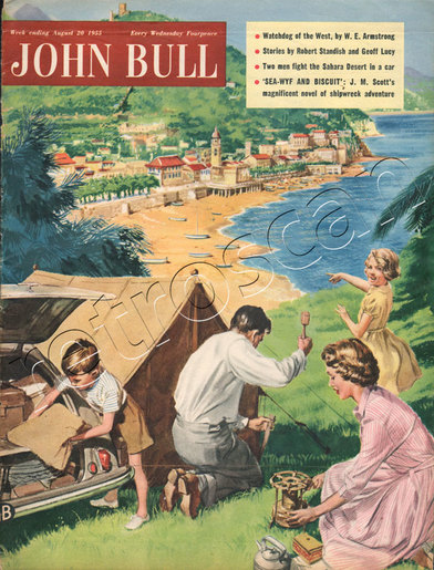 1955 August John Bull Vintage Magazine family camping holiday  - unframed