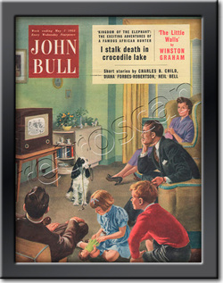 1955 May John Bull Vintage Magazine family sitting watching television  - framed example