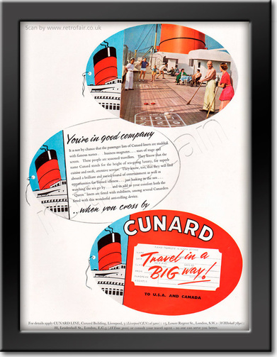 1958 Cunard Cruise Lines - framed preview retro