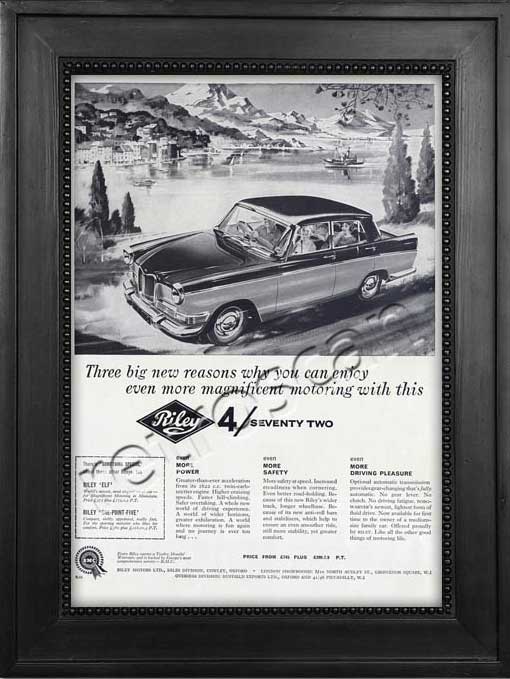 1962 retro  Riley 4/Seventy Two Saloon advert