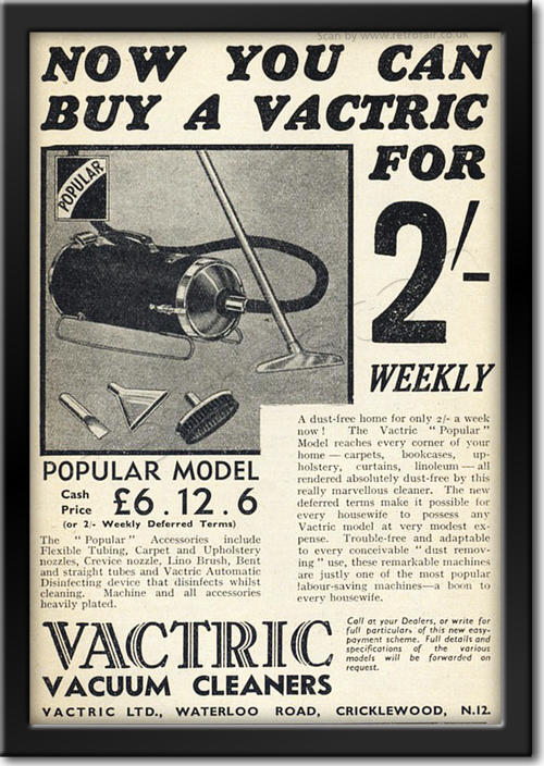 1936 Vactric Vacuum Cleaners  vintage ad