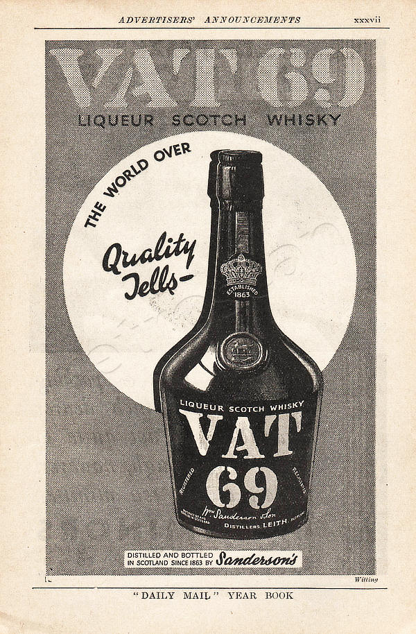 1936 VAT 69 Scotch Whisky vintage ad
