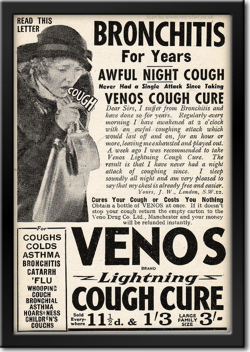 1936 Venos Cough Cure - framed preview retro