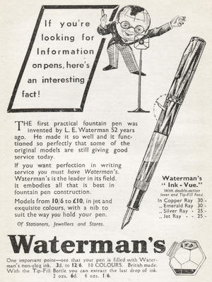 1937 Waterman's Pens - vintage ad