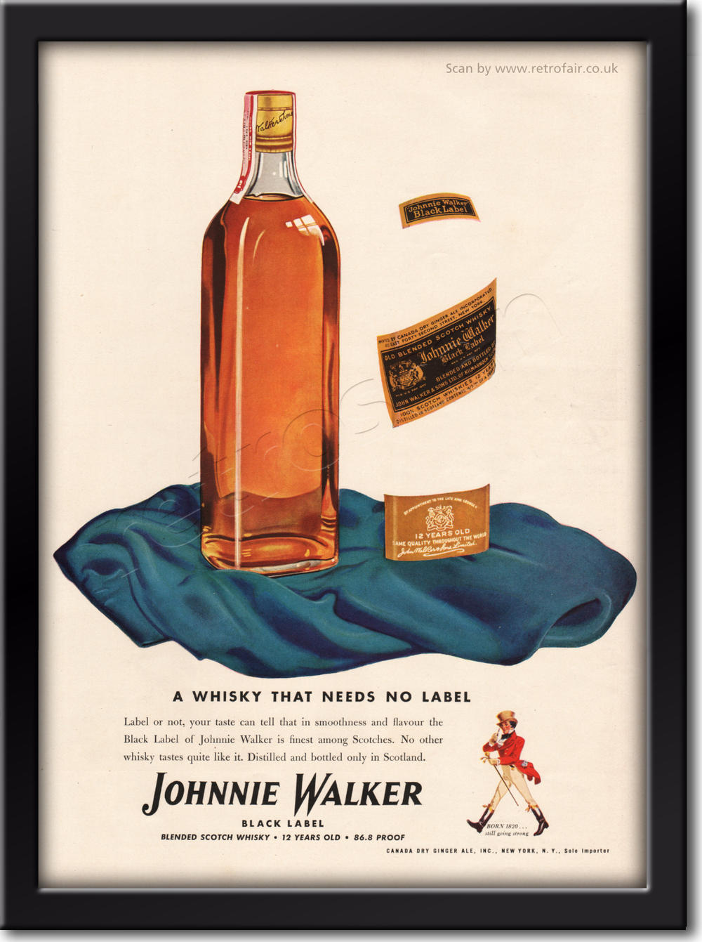 1942 Jonnie Walker Scotch Whisky - framed preview retro