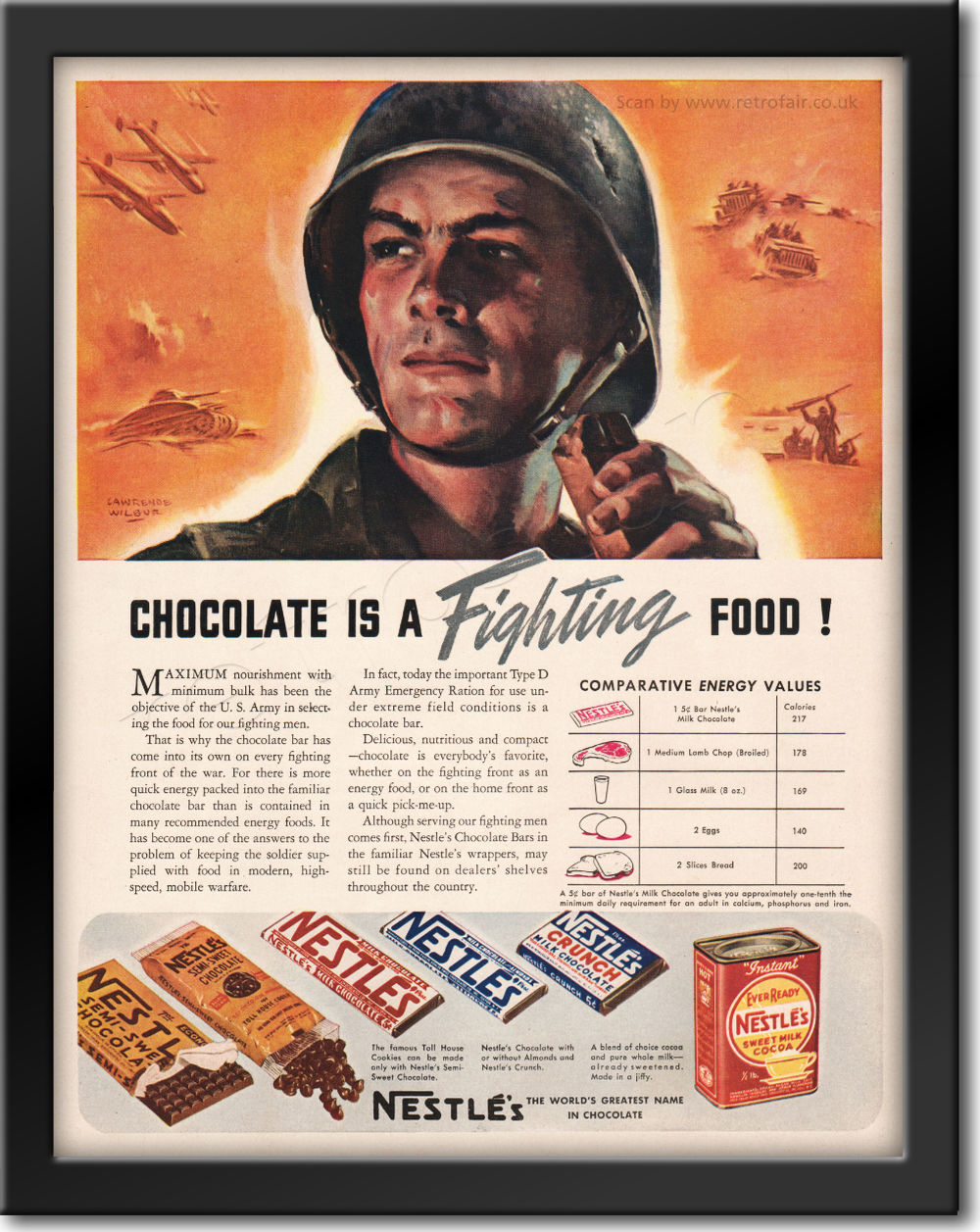 1942 Nestlés Chocolate - framed preview vintage ad