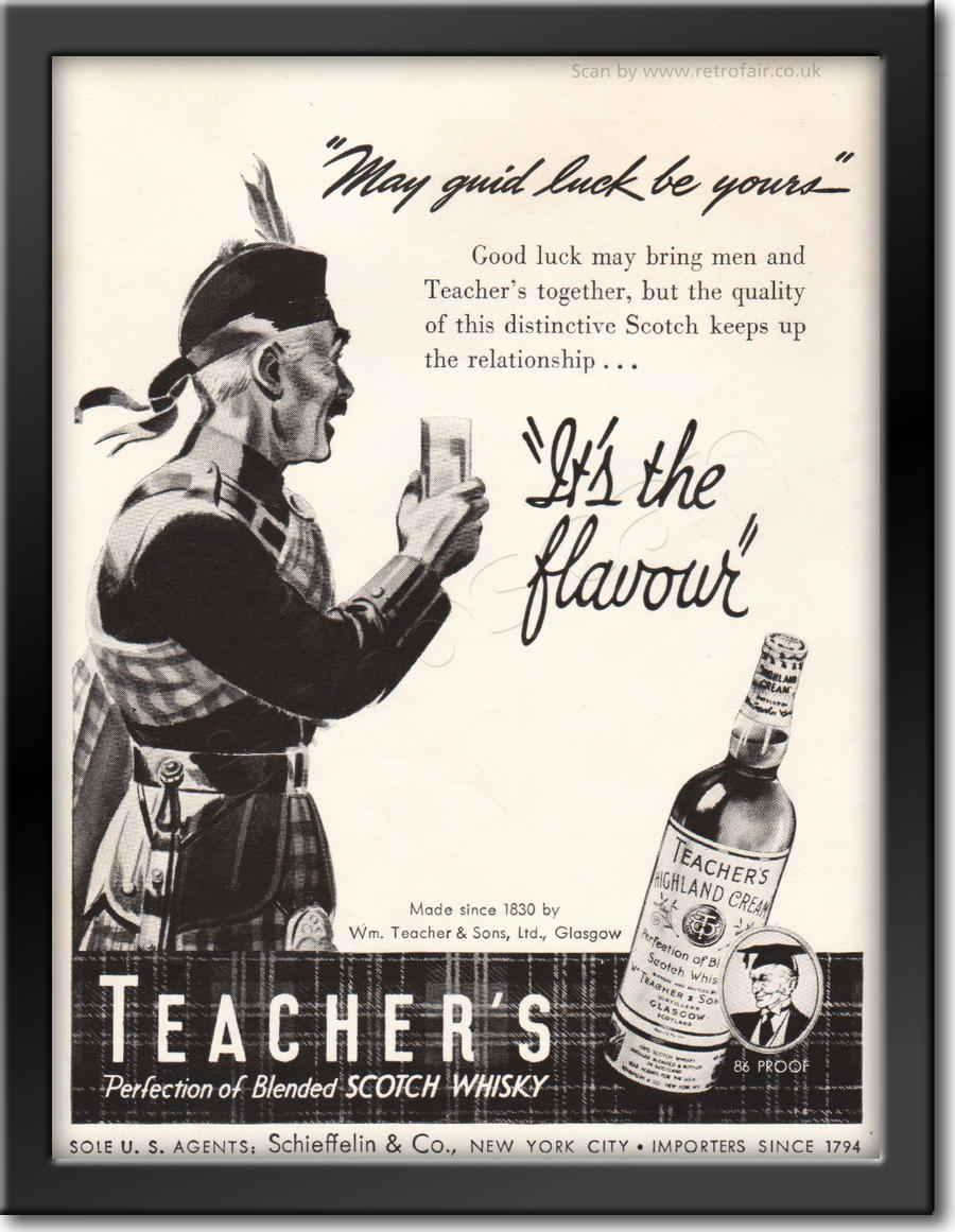 1942 Teacher's Scotch Whisky - framed preview vintage ad