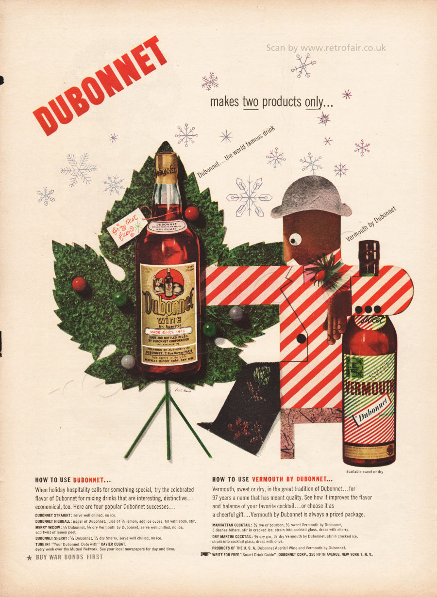 1943 Dubonnet Vermouth - unframed vintage ad