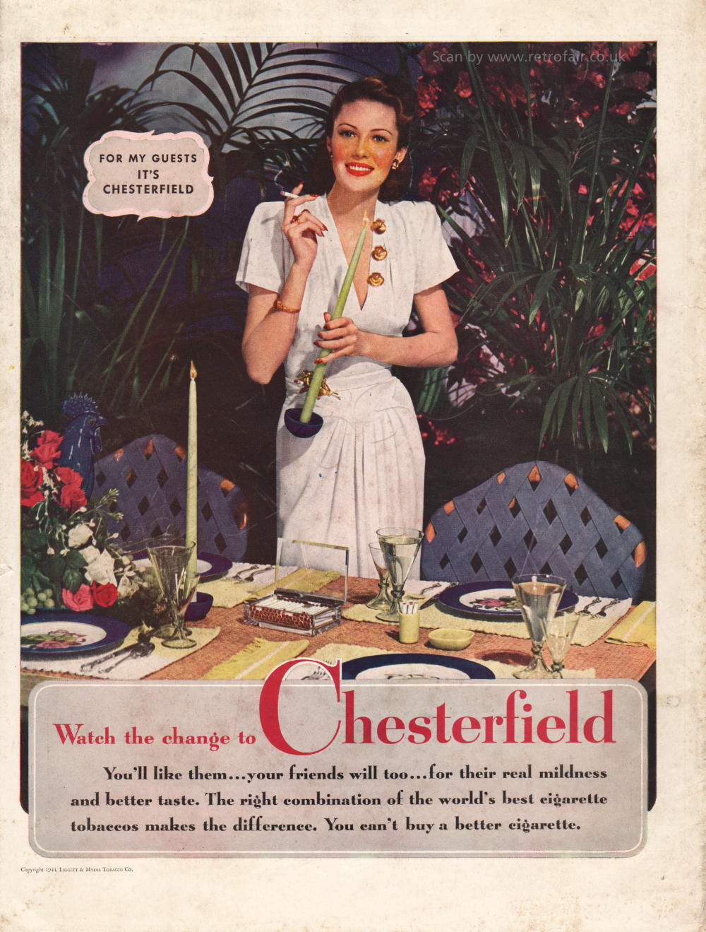 1944 Chesterfield Cigarettes - unframed vintage ad