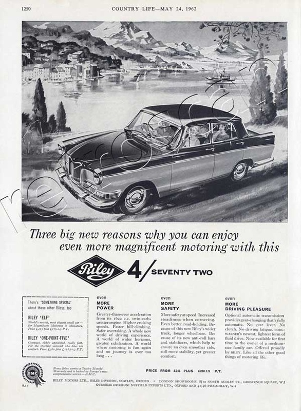 1962 Riley 4/Seventy Two Saloon vintage advert