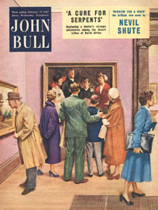 1955 February John Bull Vintage Magazine looking at pictures in art gallery 
