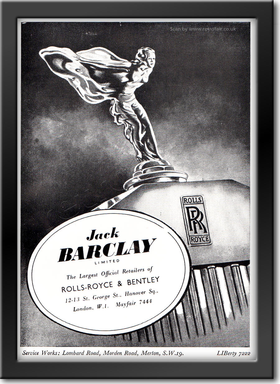 1949 vintage  Jack Barclay / Rolls Royce  Ad