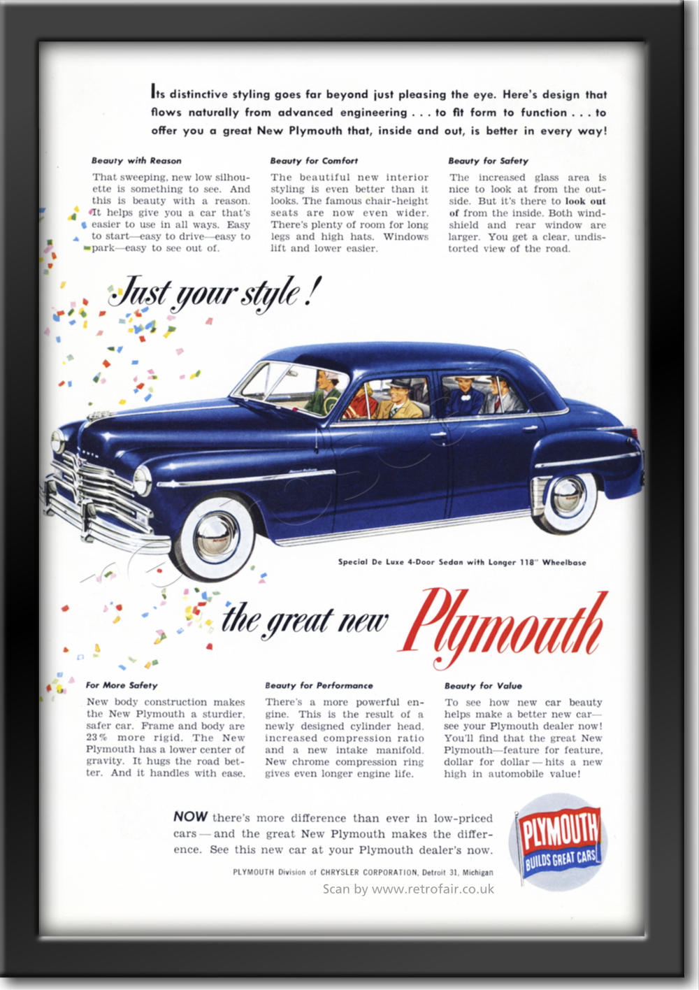 vintage 1949 Plymouth Cars advert