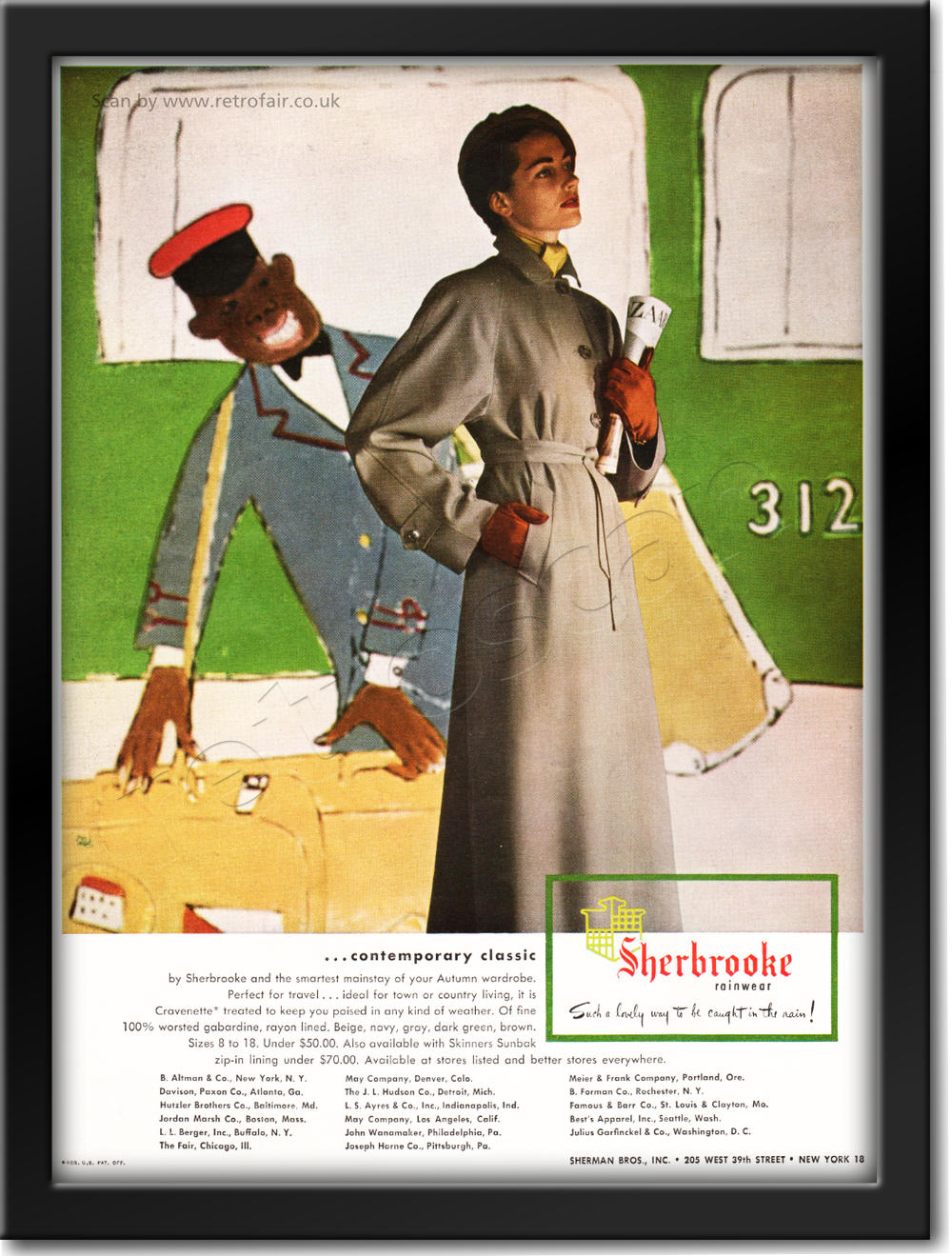 1949 Sherbrooke Rainwear - framed preview vintage ad