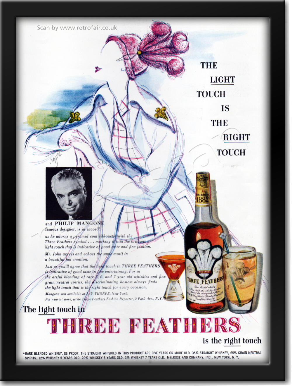 vintage 1949 Three Feathers Whiskey