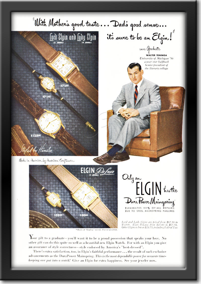 1950 Elgin Watches  - framed preview - vintage ad