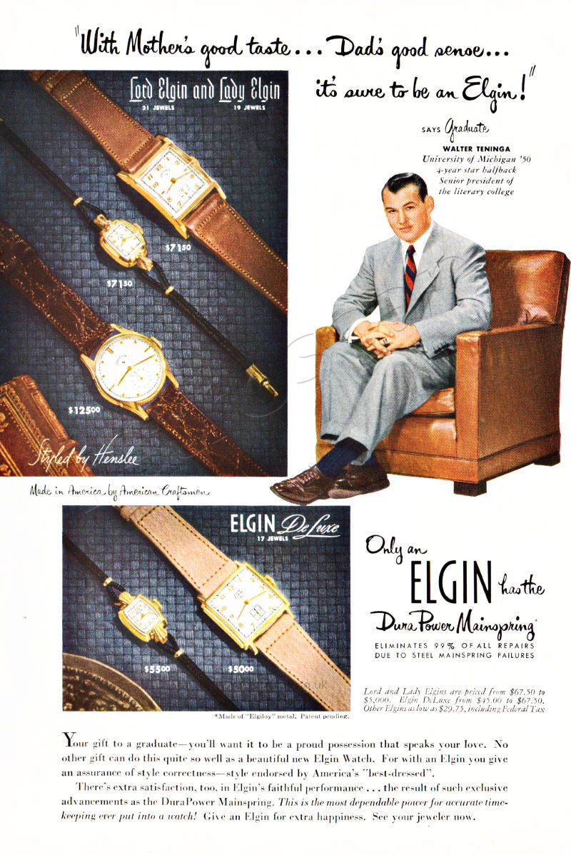 1950 Elgin Watches - unframed vintage ad