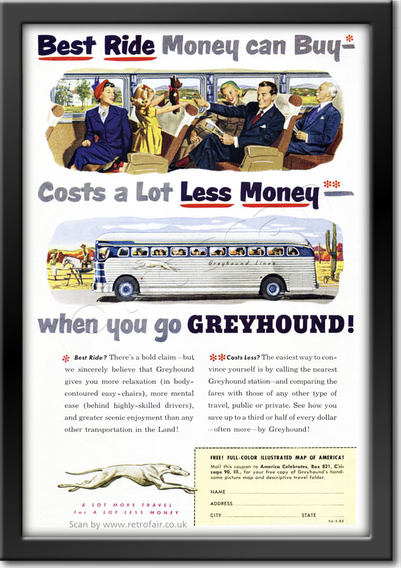 1950 vintage Greyhound Bus ad