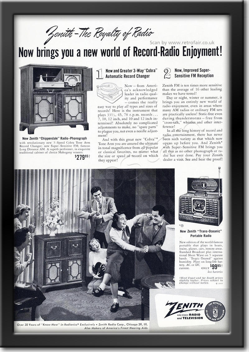 vintage 1950 vintage Zenith Radio advert