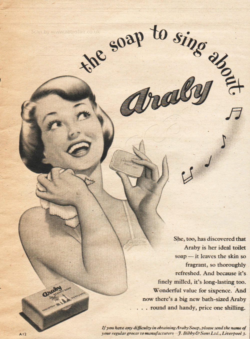 1951 Araby Soap  - unframed vintage ad