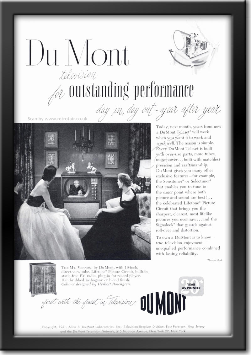 vintage 1951 Du Mont TV  ad