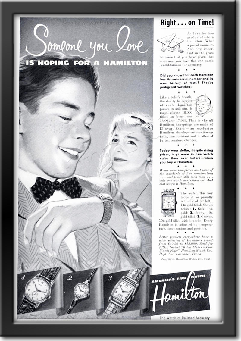 vintage 1951 Hamilton Watches ad