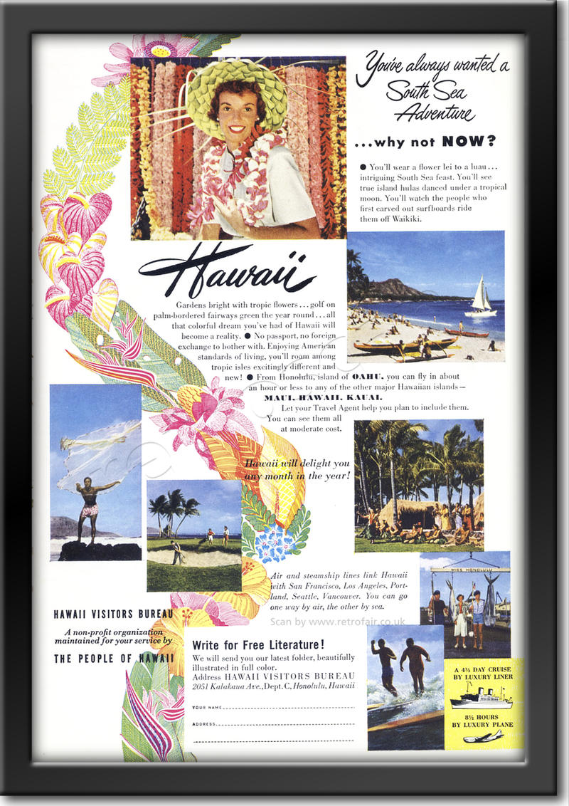 1951 vintage Hawaii Tourism advert