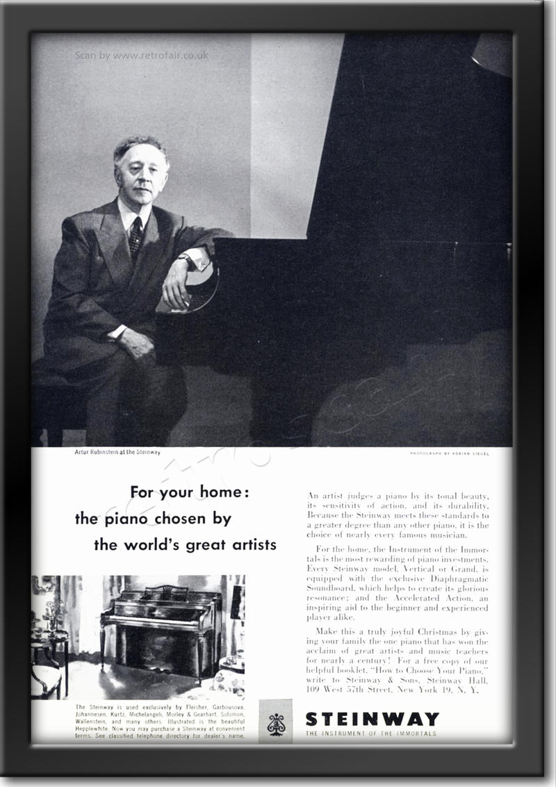 vintage 1951 Steinways Pianos Artur Rubinstein  advert