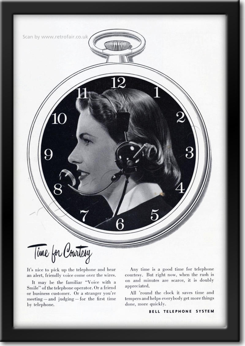 vintage 1952 Bell Telephone Clock advert