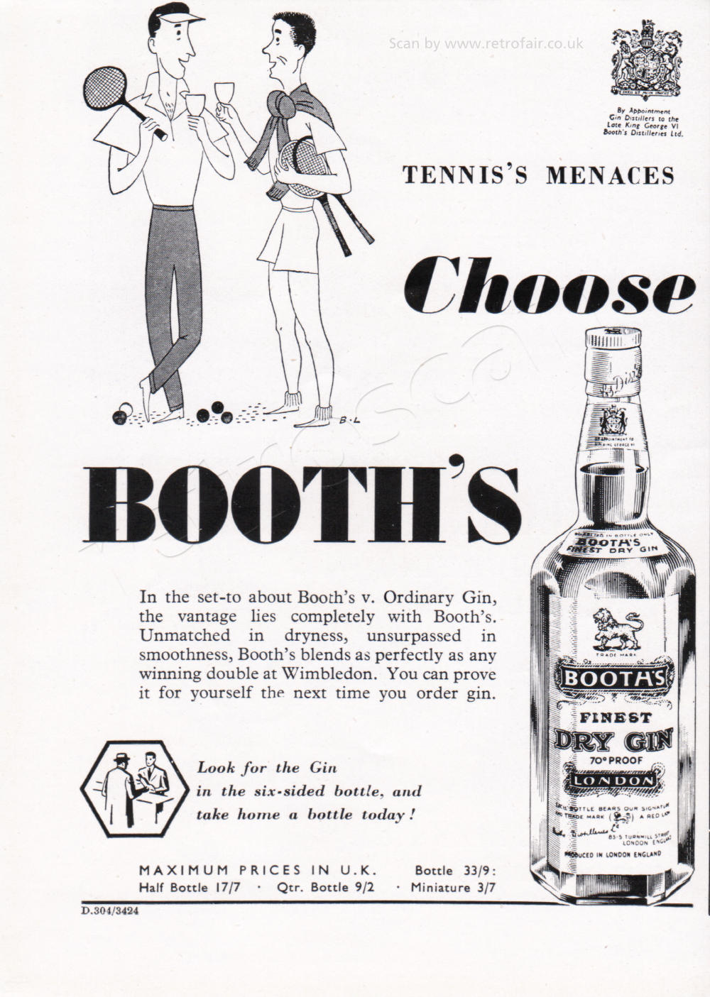 1952 Booth's Gin - unframed vintage ad