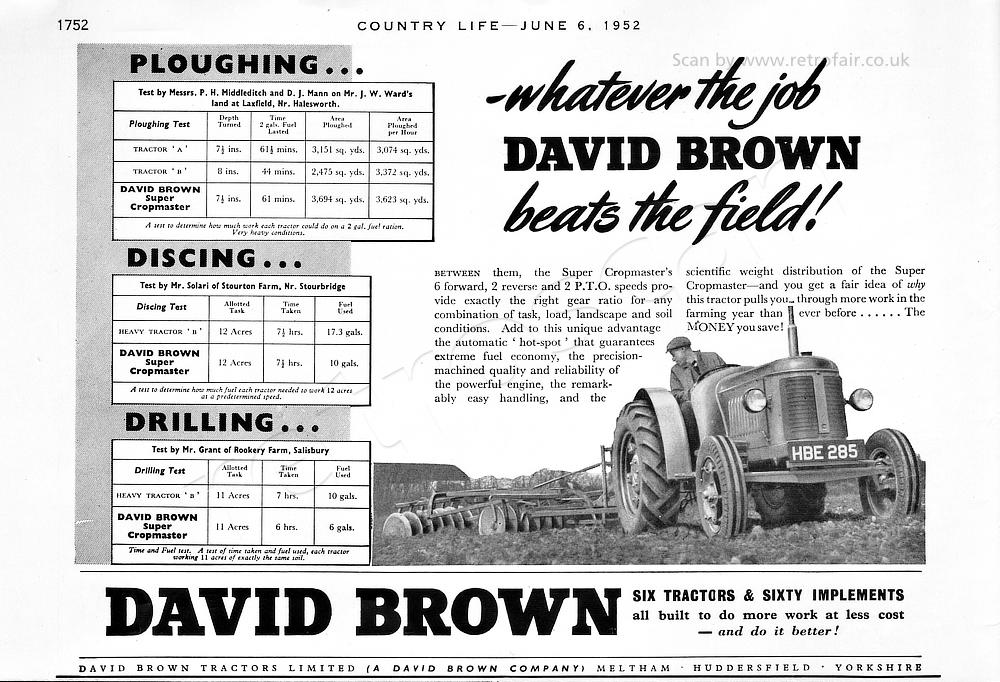 vintage 1952 David Brown Tractors advert