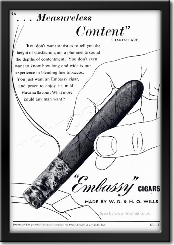 1952 vintage Embassy Cigars advert
