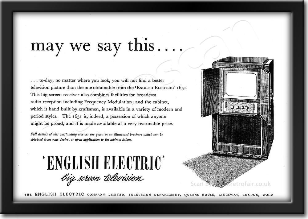 1952 English Electric Televisions - framed preview vintage ad