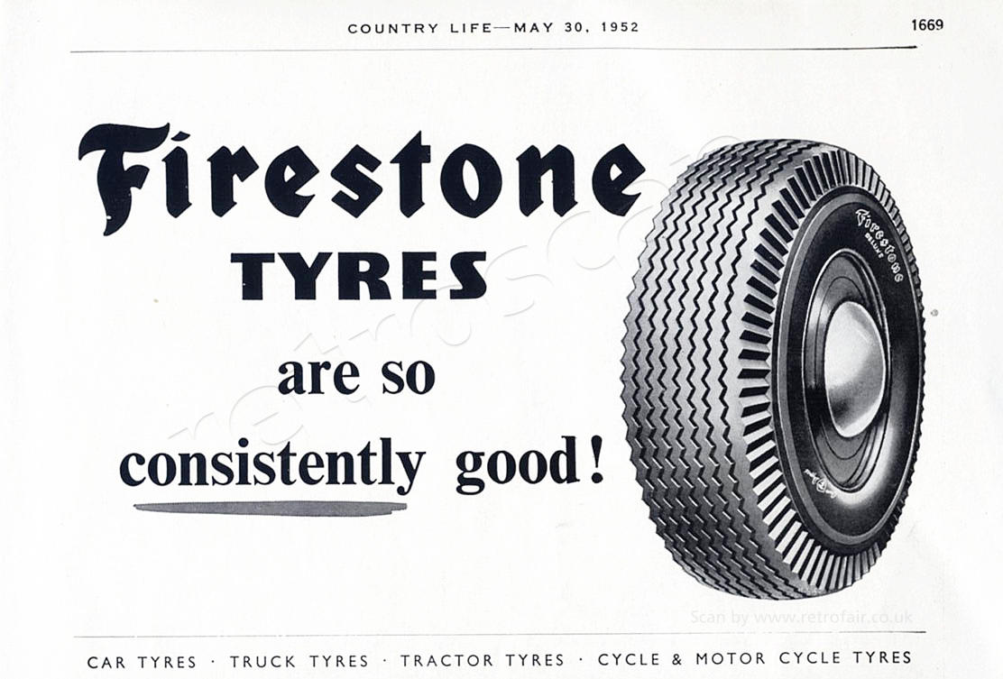 1952 vintage Firestone Tyres ad