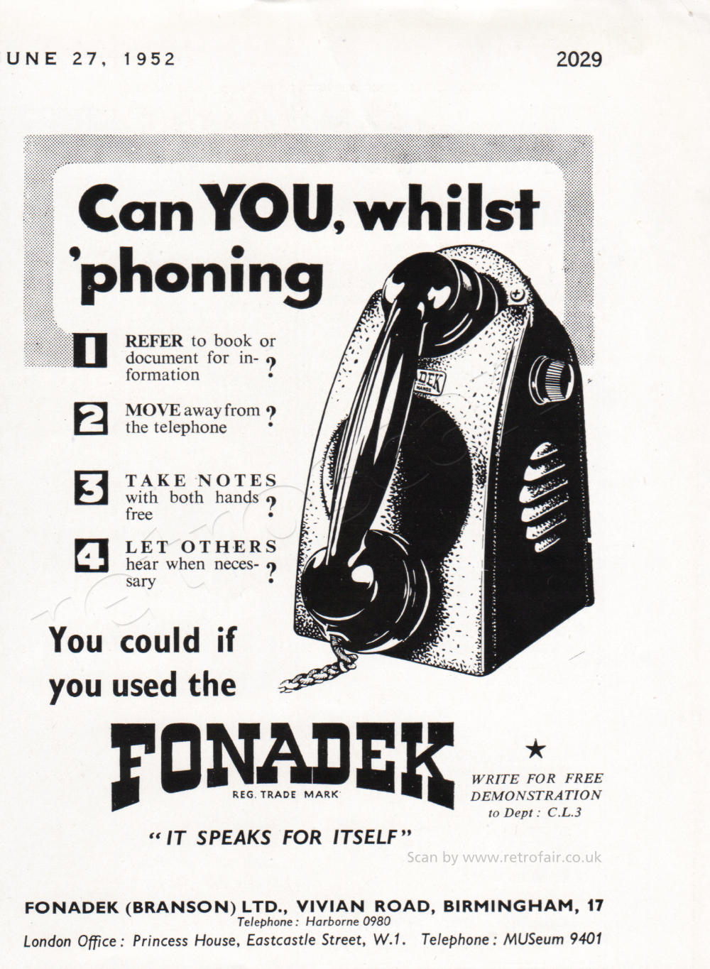 1952 Fonadek - unframed vintage ad