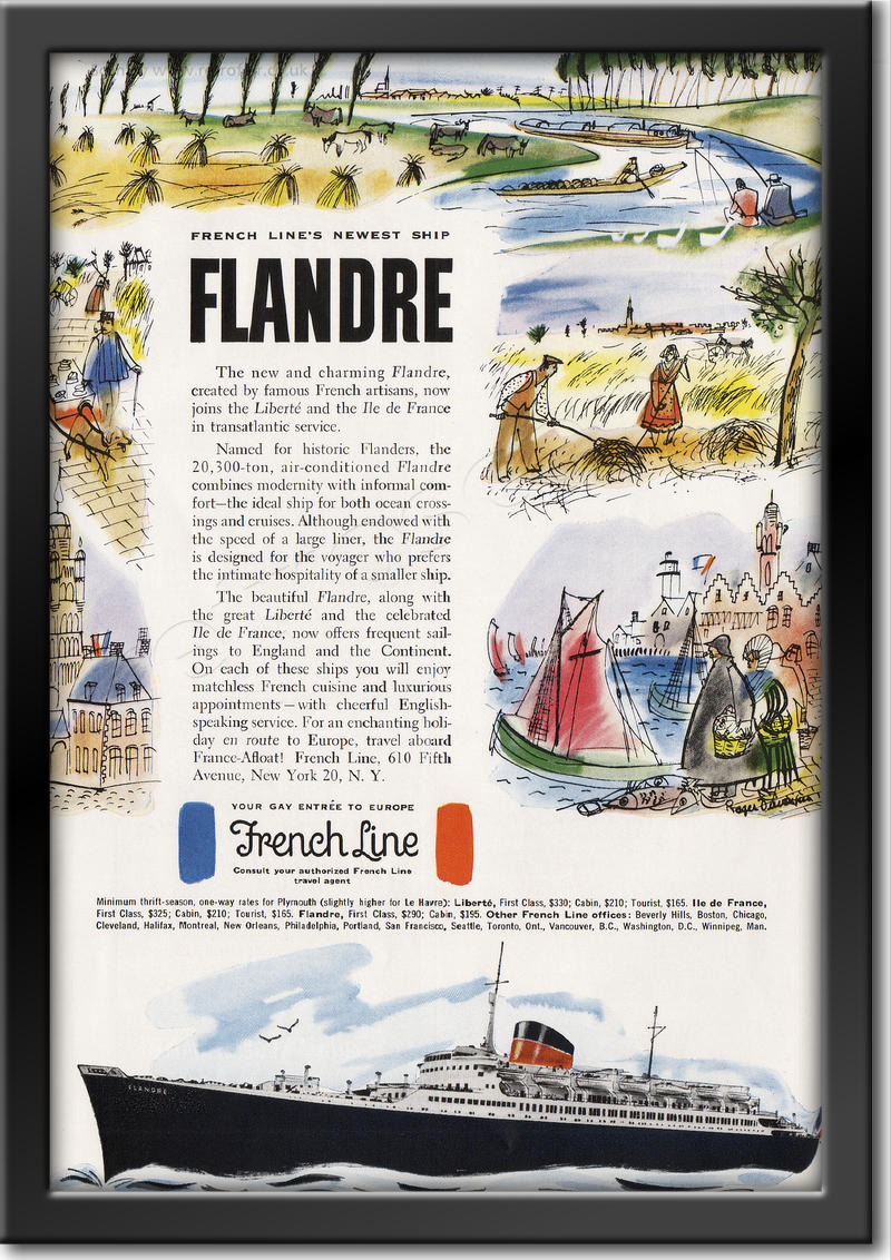 1952 French Lines  - framed preview retro
