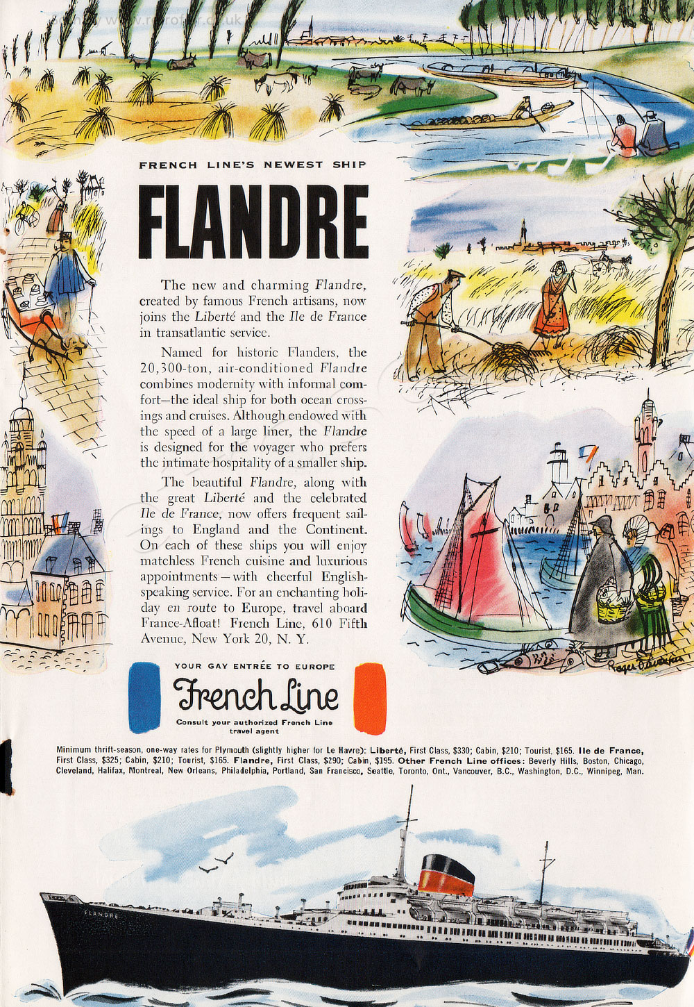 1952 French Lines  - unframed vintage ad