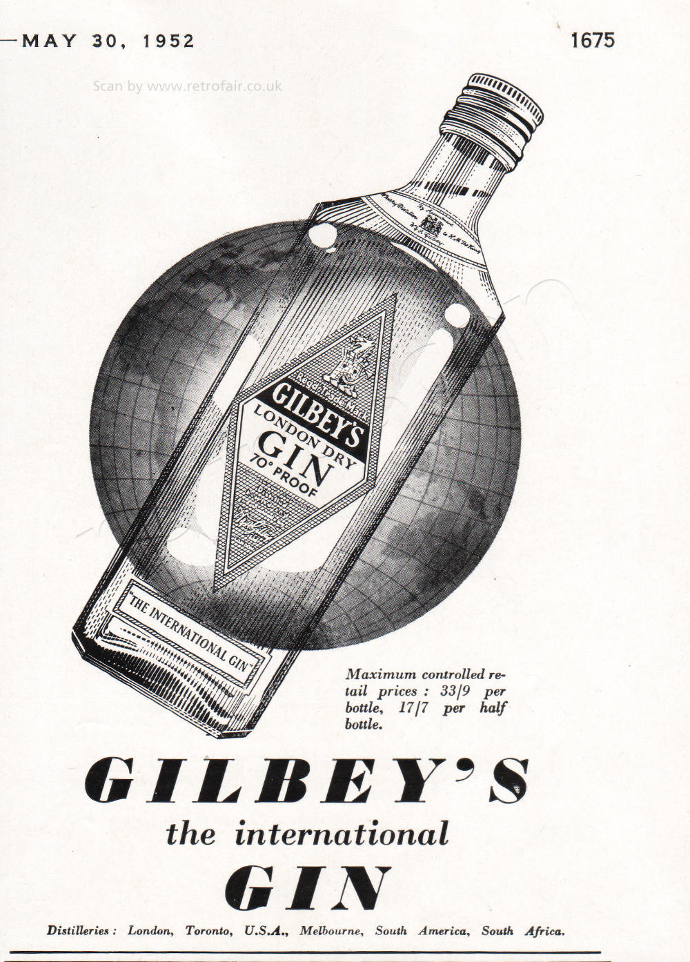 1952 Gilbey's Gin - unframed vintage ad