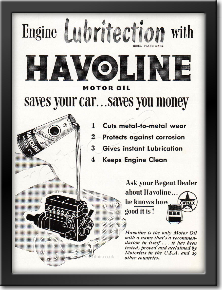 1952 Havoline Motor Oil framed preview vintage ad