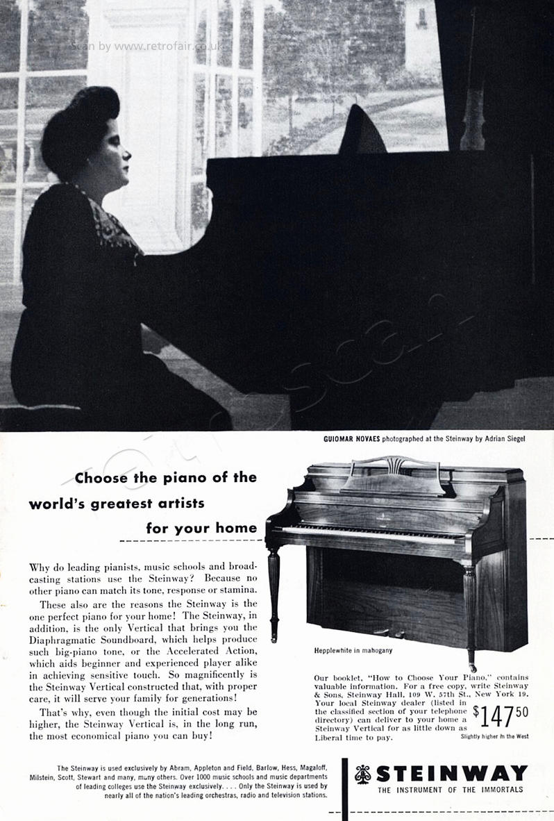 1952 Steinway Guiomar Novaes vintage ad