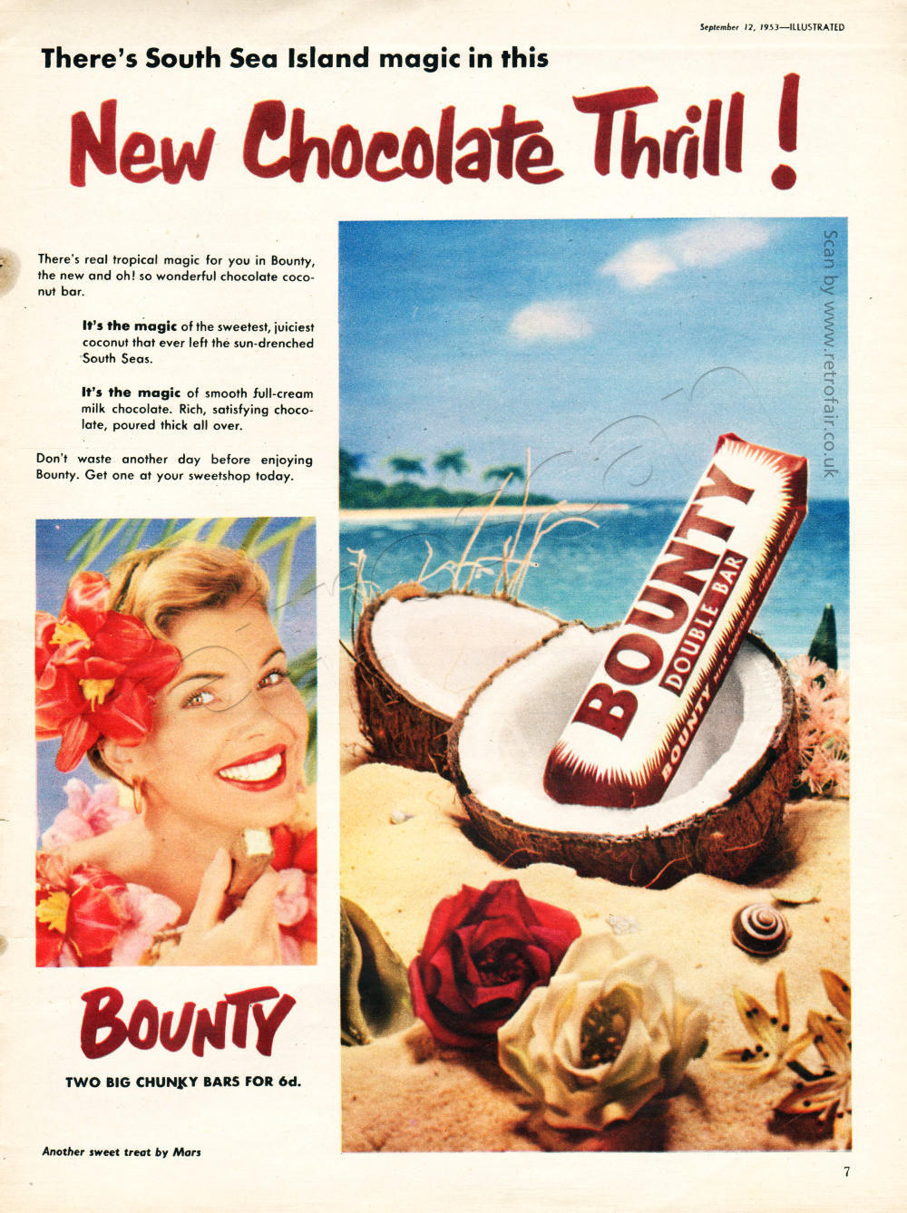 1953 retro Bounty Bar  vintage ad