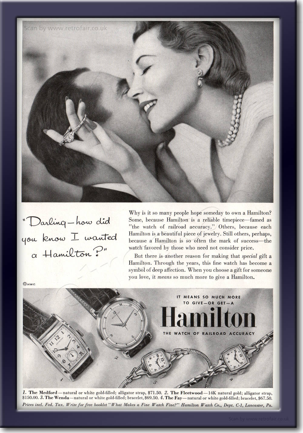 1953 Hamilton Watches framed preview retro