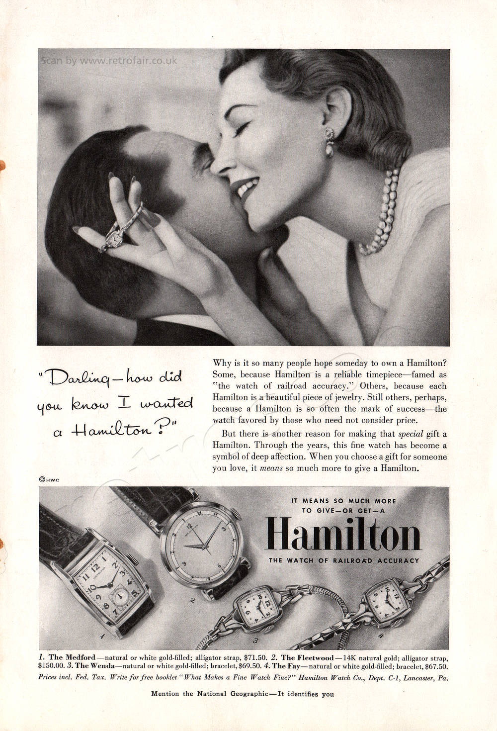  1953 Hamilton Watches unframed vintage ad